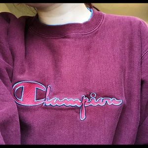 90s Maroon and Blue Champion Crew Neck